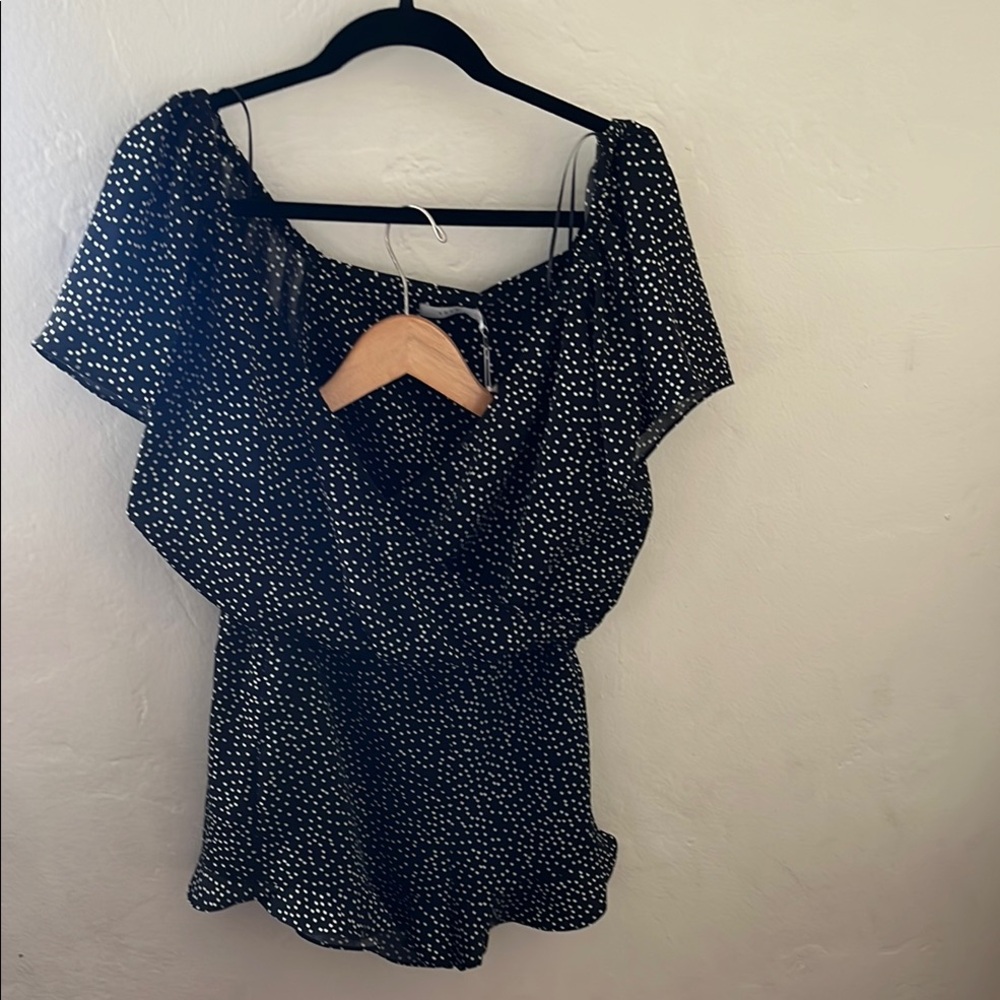 NWT Lush Top and Shorts Set Black and White Polka Dot